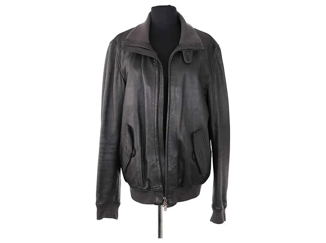 Yves Saint Laurent Lederjacke Schwarz Herren L