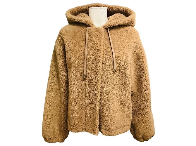 Autre Marque Pologeorgis Tan Lammfelljacke mit Kapuze Kamel