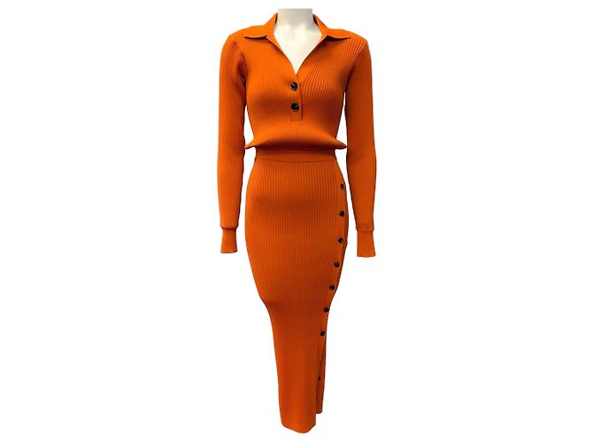 Self portrait Self-Portrait Oranges Rippstrick-Midikleid mit Knöpfen