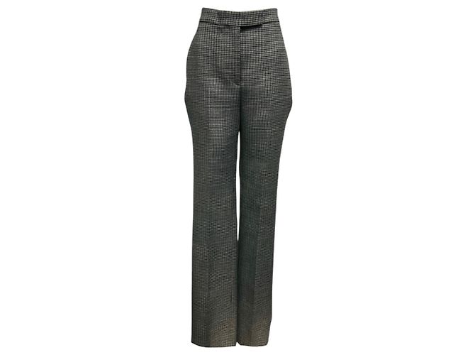 Salvatore Ferragamo Ferragamo Grey Houndstooth Patterned Wool Trousers / Pants