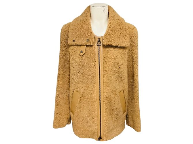 Akris Tan Lamb Shearling Zip Front Jacket Camel