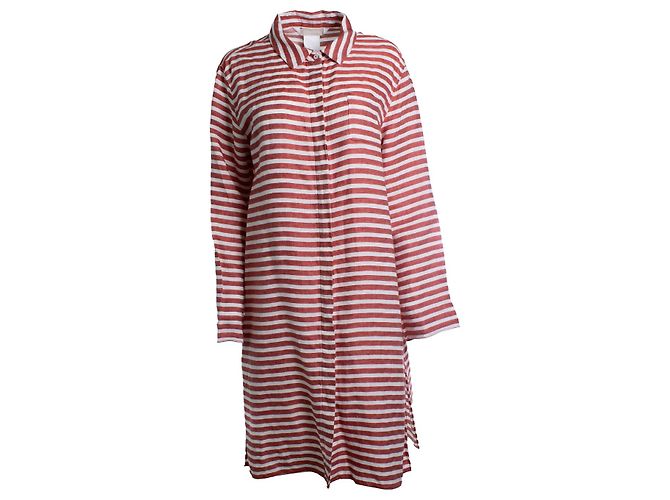Autre Marque 'S Max Mara, gestreiftes Leinenhemdkleid Weiß Rot