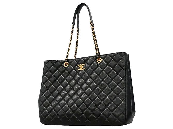 Saco Tote Chanel em couro de bezerro granulado preto
