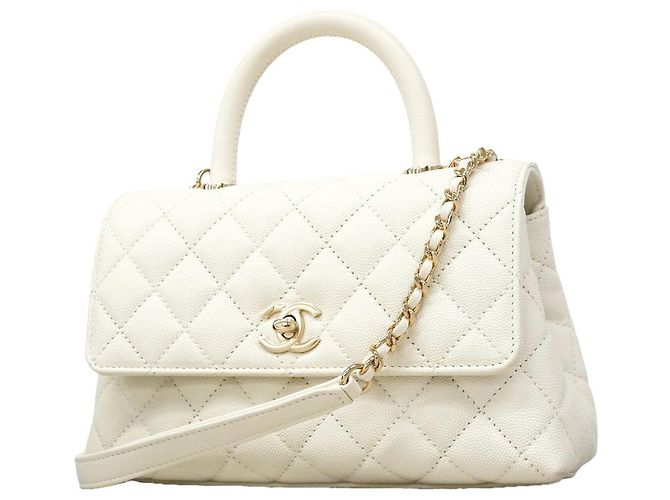 Bolsa Chanel em couro de bezerro granulado branco
