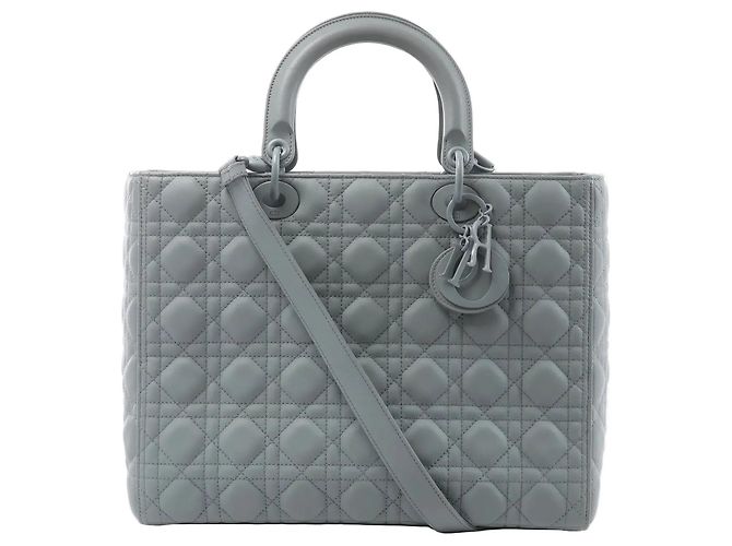 mala de mão 2Way Lady Dior Large em couro Cannage Cinza