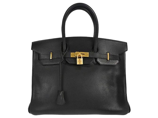 Hermès Hermes Birkin Black Clemence com Gold Hardware 35 Preto