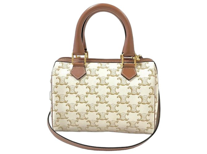 Céline Bolsa de Ombro Celine Triomphe Small Boston Marrom Branco