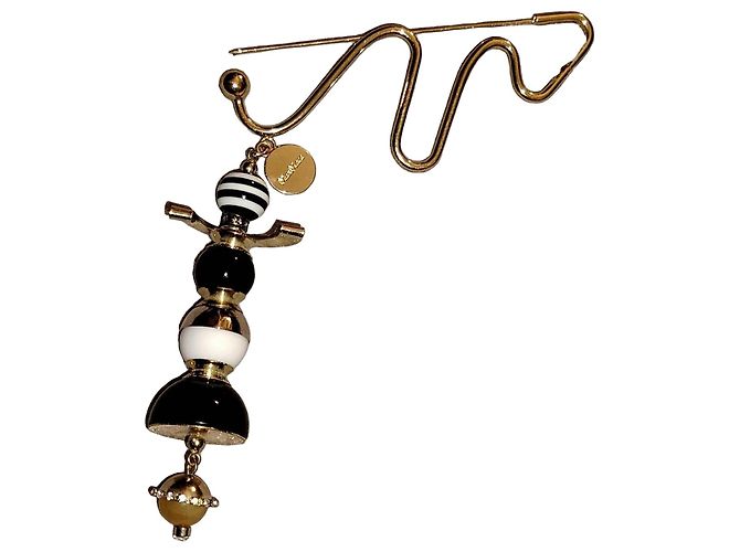 Spilla Max Mara con perle e metallo dorato Nero Bianco D'oro