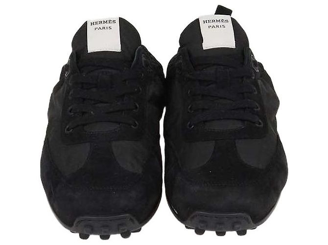 Hermès Baskets Hermes en nylon noir et daim In