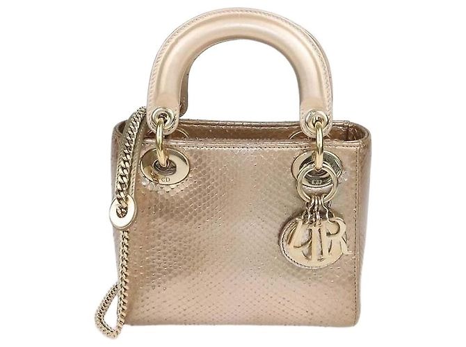 Mini mala Lady Dior em python dourado Christian Dior