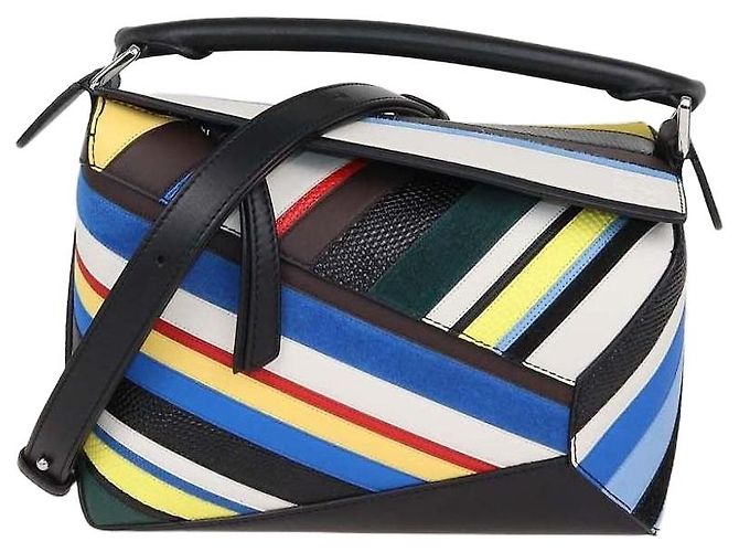 Loewe Multicolor Mixed Leather Striped Small Puzzle Bag Multiple colors
