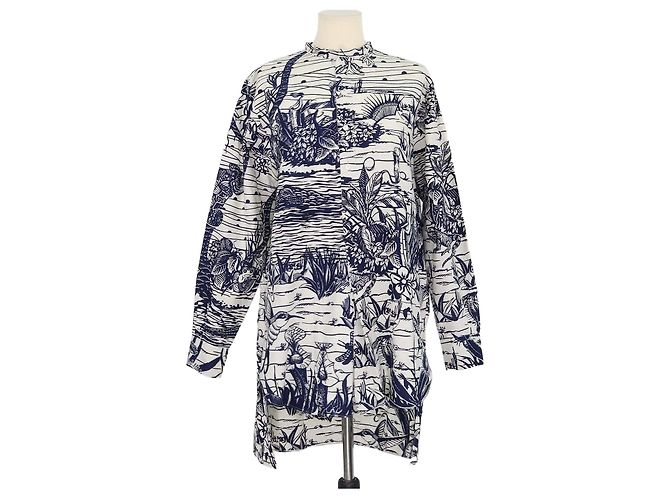Christian Dior Túnica impressa em algodão azul marinho e off white Fora de branco