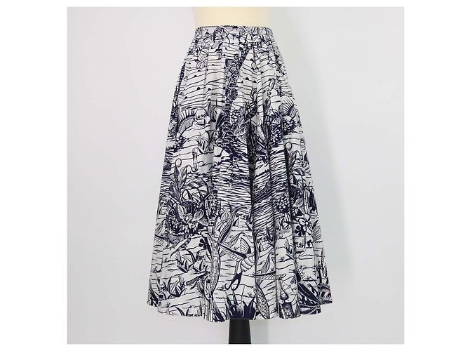 Falda midi estampada de algodón azul marino y blanco roto Christian Dior