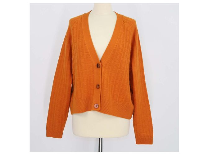 Hermès Hermes Orange Wool H Langarm-Cardigan