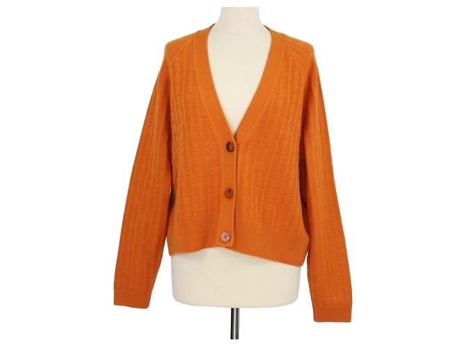 Hermès Hermes Orange Wool H Long Sleeve Cardigan