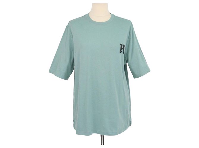 Hermès Camiseta de cuello redondo Hermes Celadon Cotton H Cheval Verde