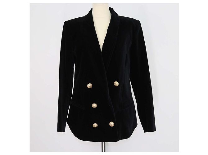 Balmain zweireihiger Blazer aus schwarzem Samt