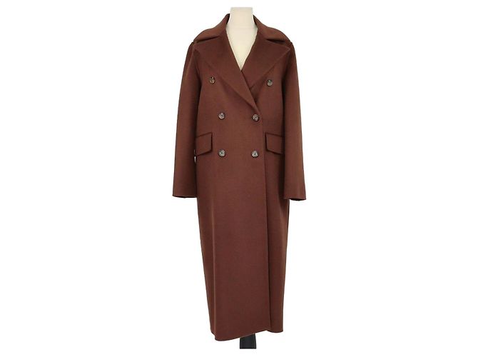 Nanushka Cinnamon Brown Wool and Silk Classic Tailored Coat
