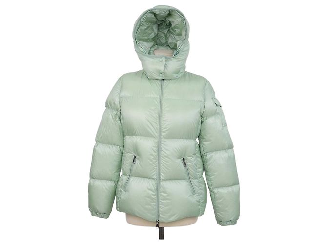 Moncler Mint Green Nylon Puffer Hooded Down Jacket Light green