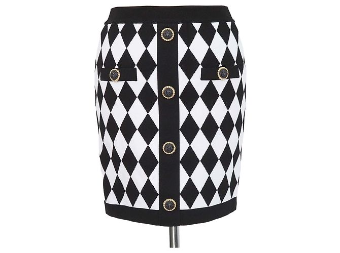 Balmain Minirock aus Viskose-Mischgewebe mit Diamantmuster in Schwarz und Weiß