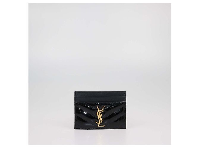 Autre Marque Tarjetero Cassandre de piel lacada acolchada negra Saint Laurent Negro