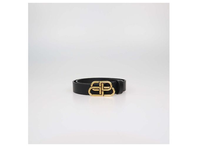 Balenciaga Black Leather Thin BB Belt