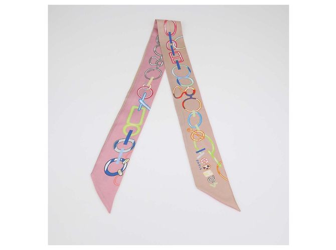 Hermès Hermes Bicolor Silk Do Re Boucles Print Twilly Multicolore