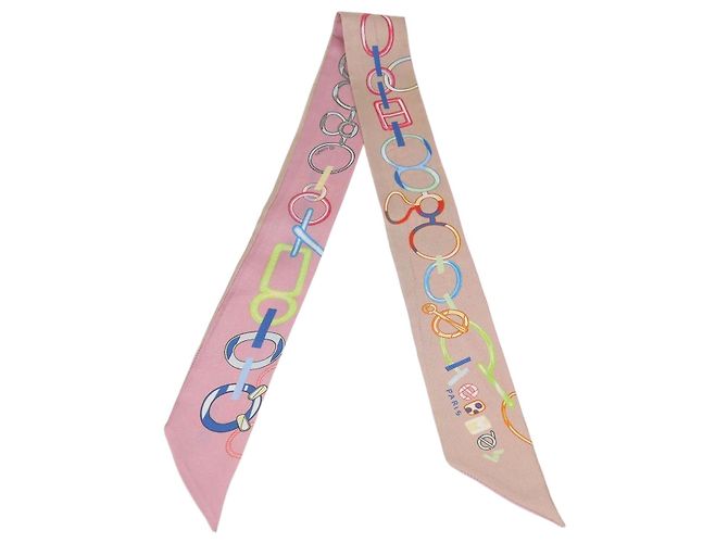 Hermès Hermes Bicolor Silk Do Re Boucles Print Twilly Multicolore