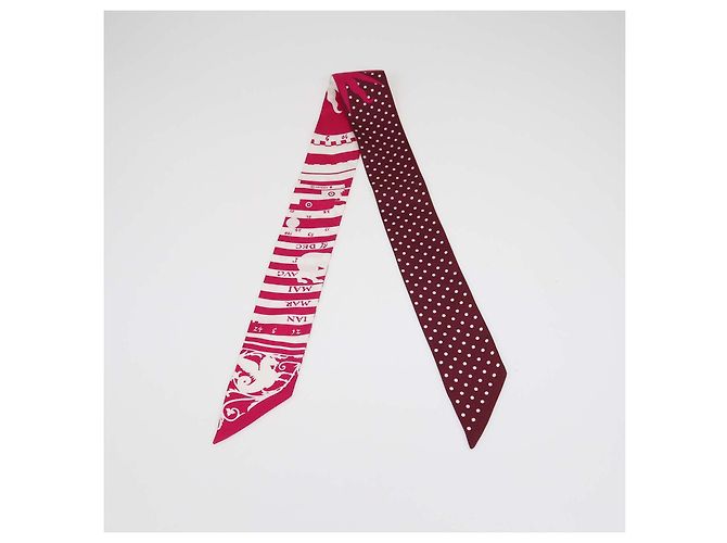 Hermès Hermes Fuchsia, White, Bordeaux Silk Astrologie a Pois Print Twilly Rosa Bianco