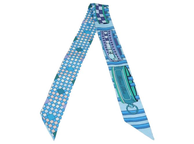 Hermès Hermes Blue Silk Colliers de Chiens Print Twilly