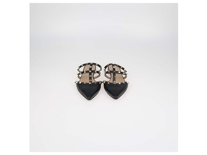 Mules basse a punta Rockstud in pelle nera Valentino Nero
