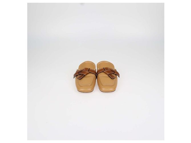 Loewe Alaia Tan Leather Gate Flat Mules Brown