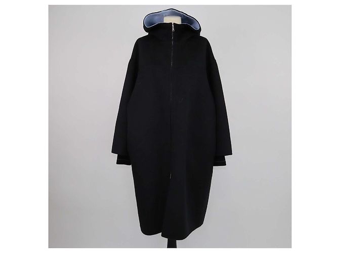 Prada Black Blend Wool Belted Hoodie Coat