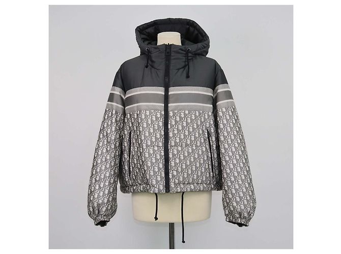 Christian Dior Grey Oblique Polyester Puffer Reversible Jacke Grau