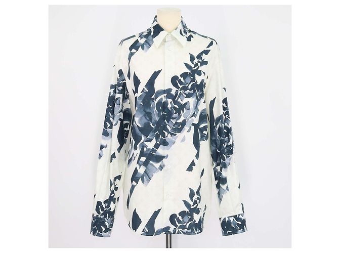 Camicia a maniche lunghe Louis Vuitton White, Blue Cotton Flower Monogram