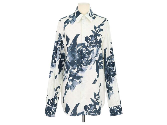 Camisa de manga comprida Louis Vuitton White, Blue Cotton Flower Monogram