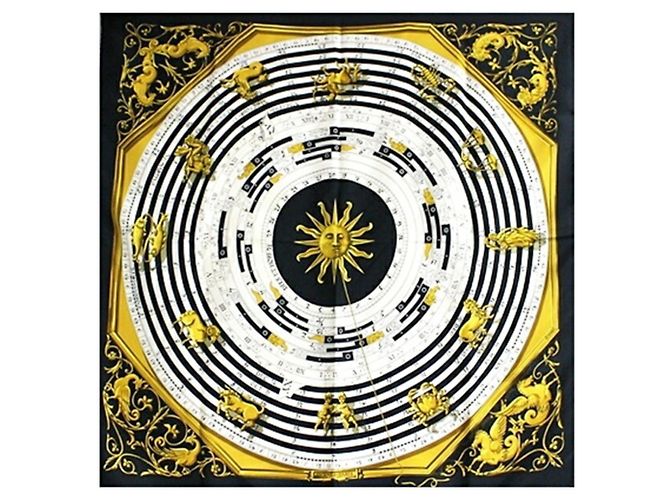 Hermès Lenço Hermes padrão Astrology Preto Branco
