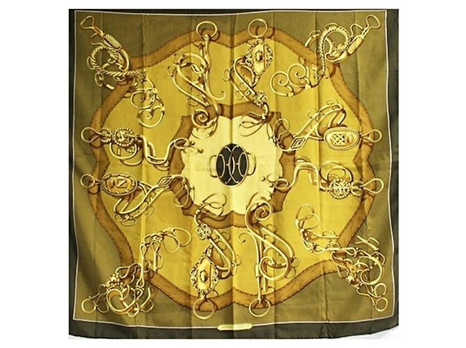 Hermès Lenço Hermes Carre 90 Lift Profile Caqui Mostarda