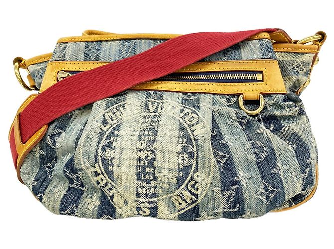 Borsa a tracolla Louis Vuitton Monogram Denim Porte et Polraye MM Blu