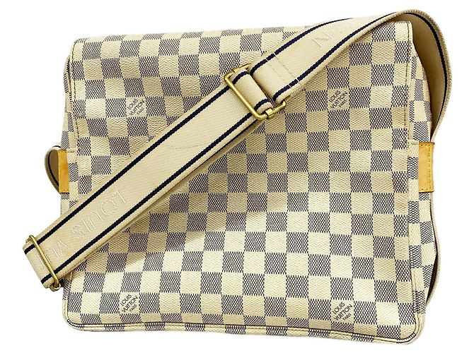 Borsa a tracolla Louis Vuitton Damier Azur Naviglio Bianco