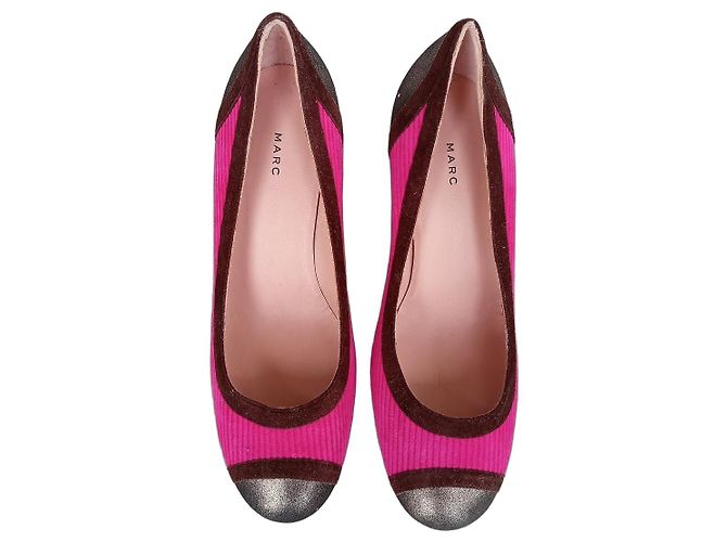 Escarpins Marc Jacobs roses en velours côtelé et daim Marron Métallisé