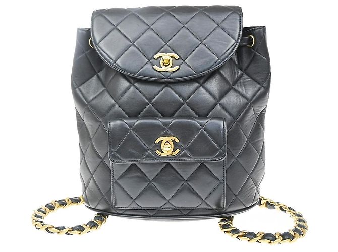 Chanel Duma Drawstring Quilted Leather Small Blu navy