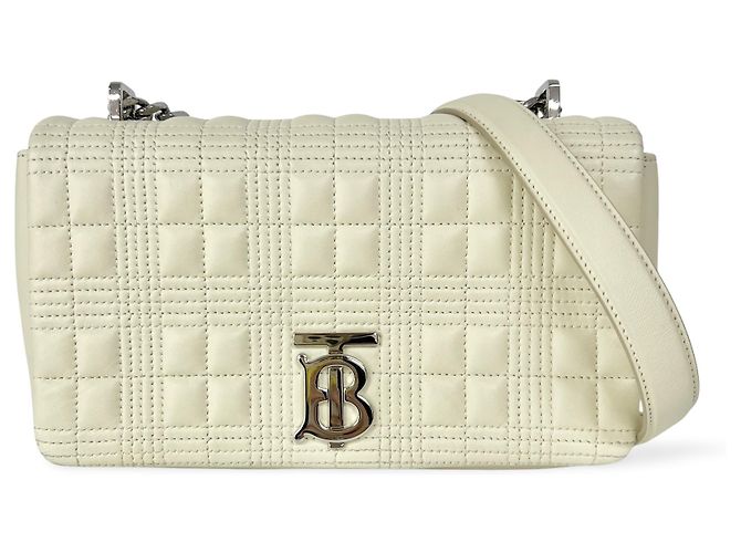 Carteira com corrente Burberry Lola em couro acolchoado Cru