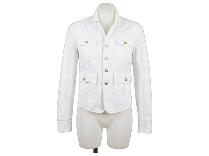 Chaqueta de algodón blanca Dsquared2 con botones dorados Blanco