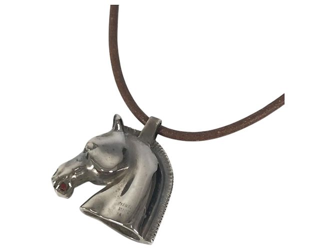 Hermès Hermes Cheval Horse Accessory Choker Marrom Prata