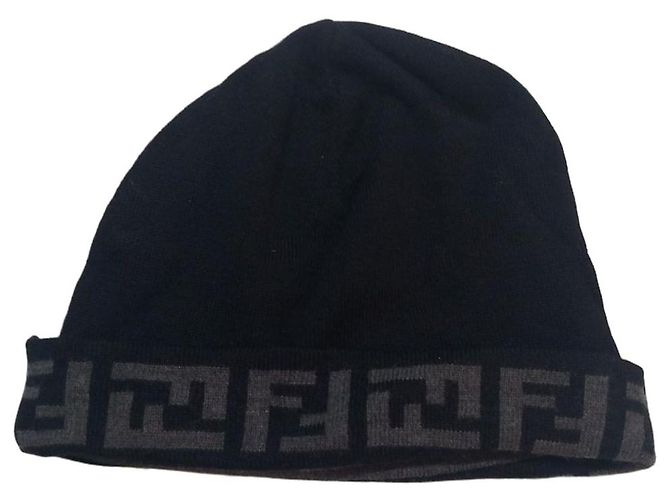Fendi black wool hat with FF monogram Grey
