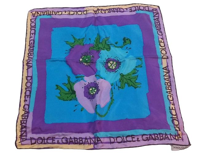 Dolce & Gabbana Lenço de seda com flores Azul Bege Verde Roxo
