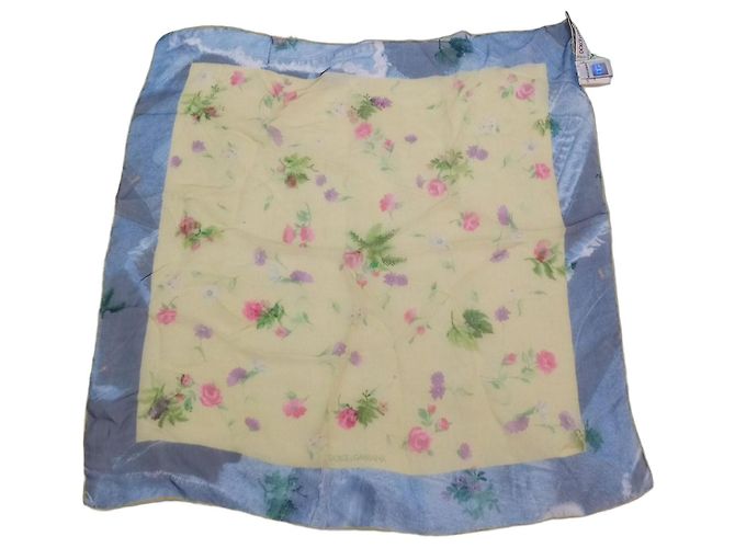 Lenço Dolce & Gabbana em seda com estampa floral Rosa Azul Verde Amarelo