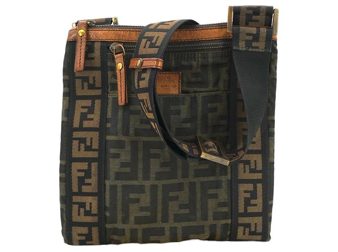 Fendi Borsa a tracolla piatta Zucca Monogram Canvas Marrone