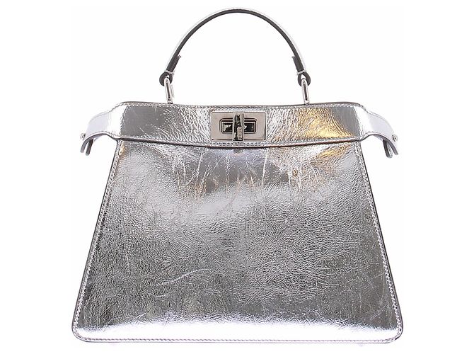 Fendi Peekaboo Tasche Silber Leder